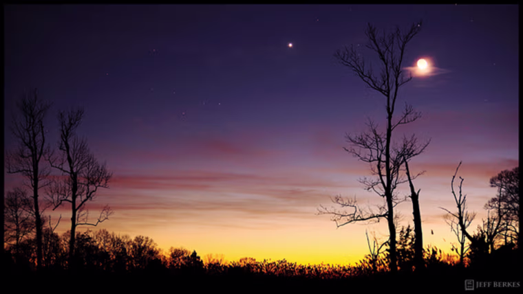 Color photo of landscape with planet Venus in sky