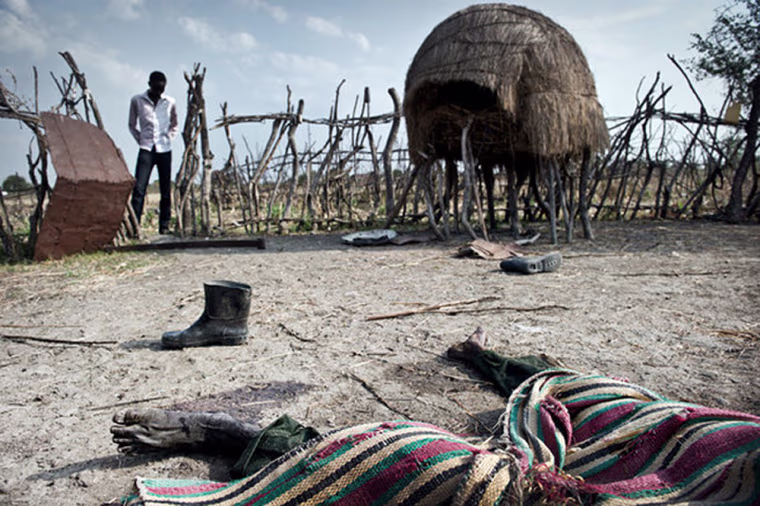 The remains of a man killed during a massacre by a militia in the town of Pibor, in South Sudan.