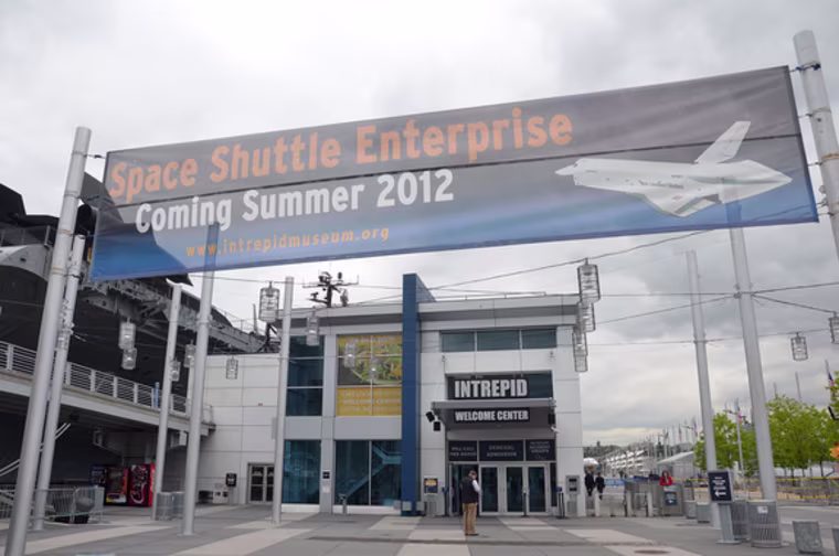 banner for shuttle at Intrepid
