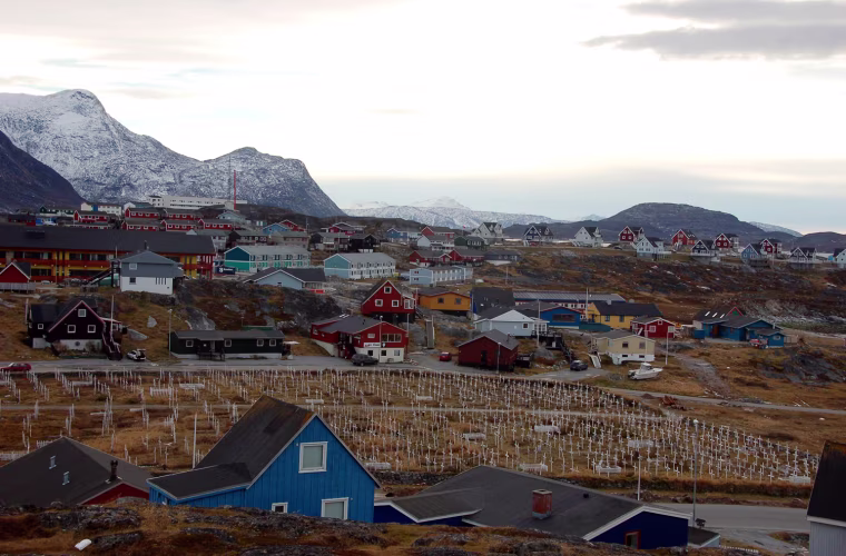 Image: General view of Greenland's capital Nuuk with a cemetery in the foreground
