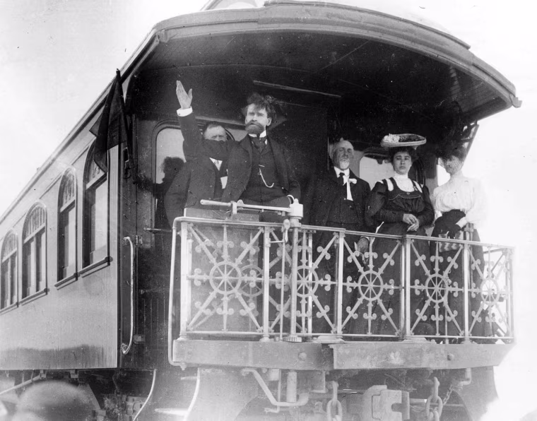 Ranging widely across the West, Clark is remembered in Las Vegas, the seat of Clark County. Then a United States senator, Clark spoke to a crowd in Las Vegas from his private Pullman railroad car in 1905. The tiny trading post of Las Vegas became a stopping-off place for Clark's railroad connecting his United Verde copper mine, in Jerome, Ariz., with the coast. Clark's Las Vegas Land and Water Co. owned much of the land in the area, so his name was used when Clark County was established in 1909. At its height, the United Verde mine was said to net Clark about $400,000 a month. Jerome was notorious as