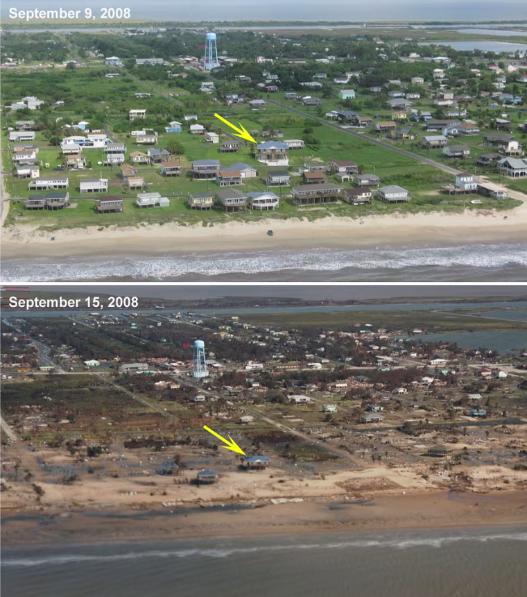 Image: Before and after views of Bolivar Penninsula, Texas