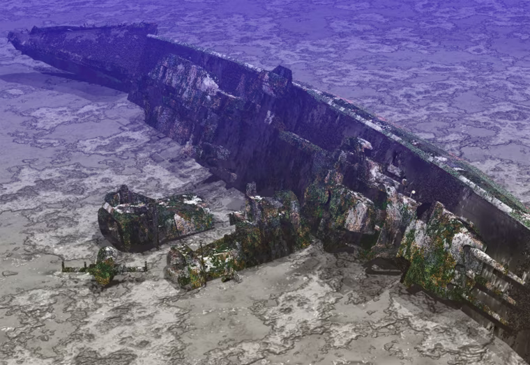 RANGEFINDER OF NAZI POCKET BATTLESHIP GRAF SPEE LIES ON PLATE RIVER FLOOR