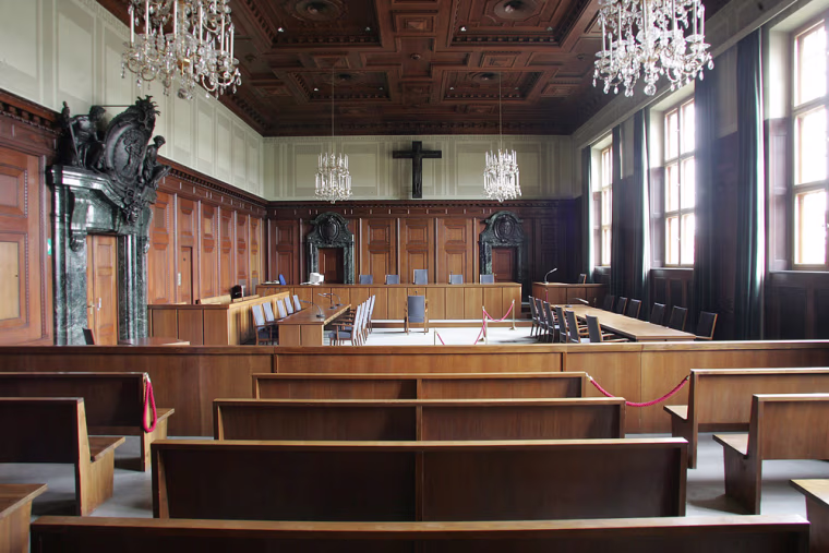** WITH GERMANY NUREMBERG NAZI TRIAL ANIVERSARY ** The empty \"Courtroom 600\" at the Nuremberg Jury Court photographed Wednesday Nov. 16, 2005. At this place, 60 years ago, on Nov. 20th the International Tribunal  against the Nazi war criminals started. (AP Photo/Thomas Langer)