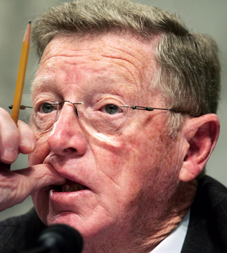 Subcommittee Chairman Sen. Conrad Burns, R-Mont., listens to heated arguments between witnesses during a Senate Commerce, Science, and Transportation Subcommittee on Aviation hearing on the Wright amendment, concerning service limits from Love Field in Dallas, on Capitol Hill, Thursday, Nov. 10, 2005 in Washington.(AP Photo/Manuel Balce Ceneta)