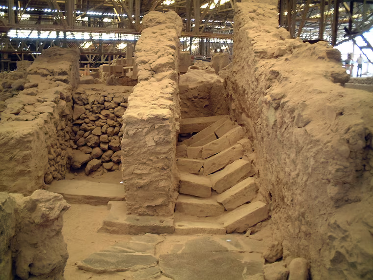 Collapsed main staircase Building Delta-North at Akrotiri, Santorini