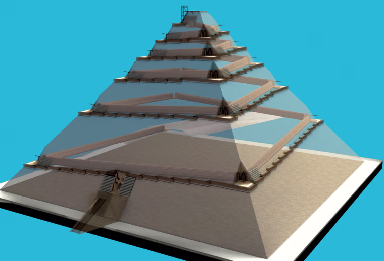 In this 3D computer image released by French company Dassault Systemes on Friday, March 30, 2007, the theory of French architect Jean-Pierre Houdin of an internal ramp built for the construction of the Great Pyramid is seen. During a 3D screening followed by a press conference at the Paris Geode cinema on Friday, Houdin exposed his revolutionary theory of the construction of the Great Pyramid of Khufu, arguing it was built from the inside. Houdin presented the hypothesis of an internal ramp and the use of a counterweight system. Houdin used 3D technology to have his theory confirmed. (AP Photo/Dassault Systemes/HO) ** MAGS OUT - NO SALES **