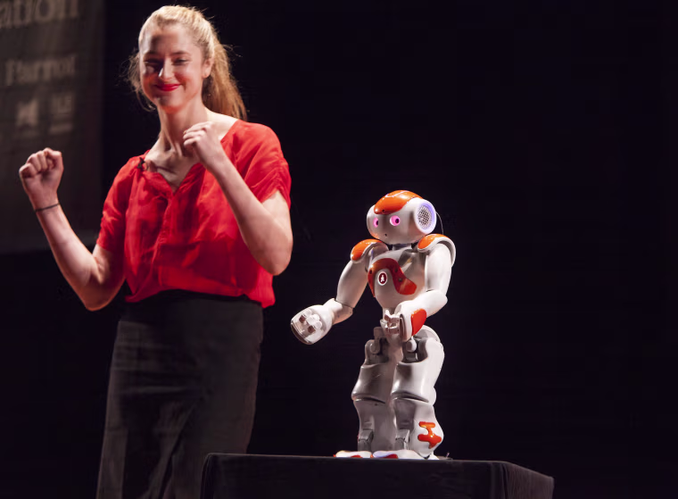 Image: Heather Knight with Data, the world's first robot comedian