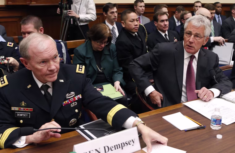 Image: Chairman of the Joint Chiefs of Staff Gen. Martin Dempsey and Secretary of Defense Chuck Hagel