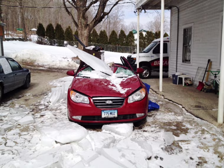 Image: A sheet of ice smashed a car in Winsted, Conn.