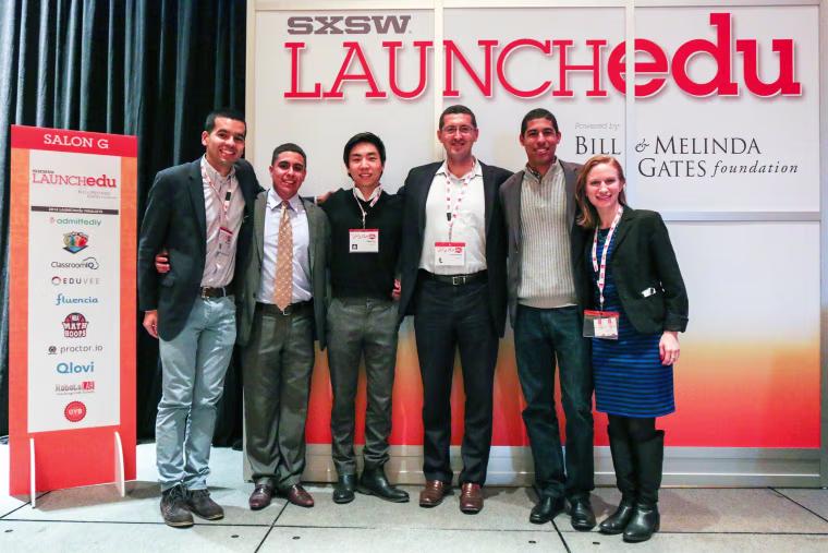 Harlyn Pacheco, Gilberto Colchado, Stephen Ahn, Emanuel Pleitez, Ricardo Rodriguez and Shira Schindel during LAUNCHedu at SXSWedu 2014 in Austin, Texas.