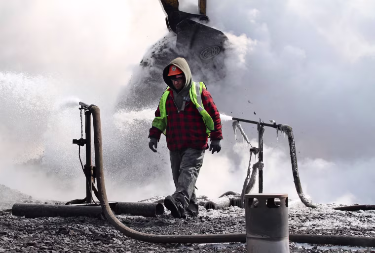 Image: Crew continues its effort to extinguish the underground culm dump fire in Lackawanna County, Pa.