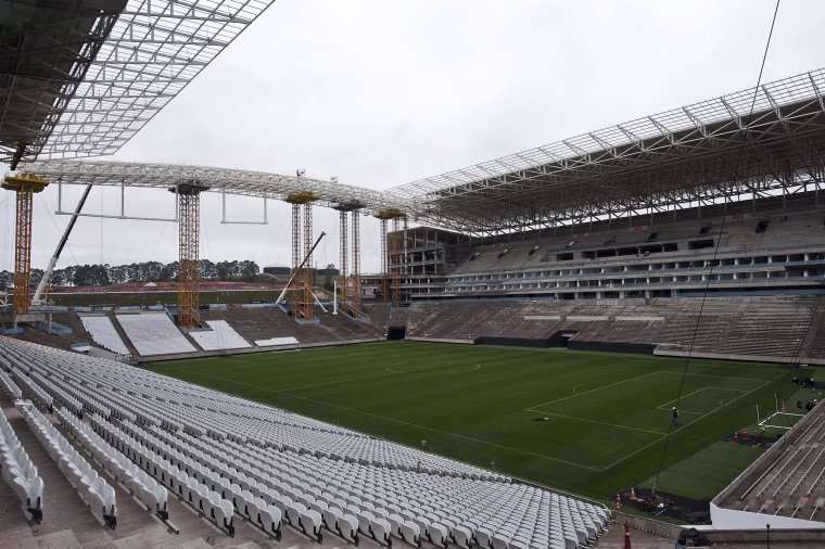 Image: Partial view of the construction site of Itaquerao football stadium which will host the opening football match of the Brazil 2014 FIFA World Cup, in Sao Paulo, Brazil