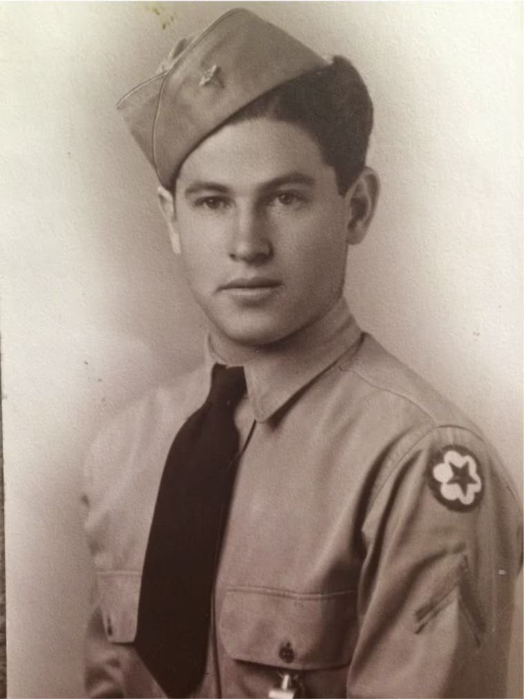 Linda Sanchez’ grandfather, John S. Sanchez, entering the U.S. Army in 1944. The Sanchez family traces its presence in New Mexico to the 17th-century, where they received a land grant from Spain.