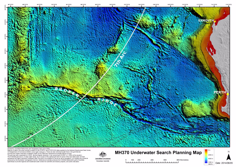 Image: The "seventh arc" is shown on a map released by the Australian Transport Safety Bureau