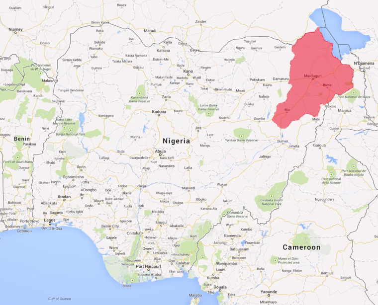 Map shows Nigeria's Borno state, stronghold of Boko Haram.