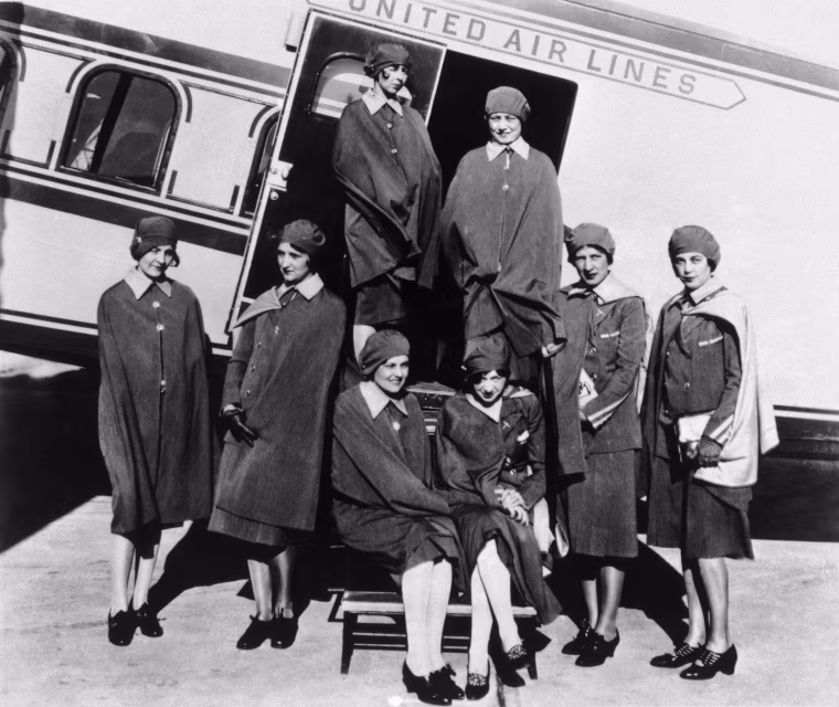 Image: Original eight stewardesses with Model 80A.