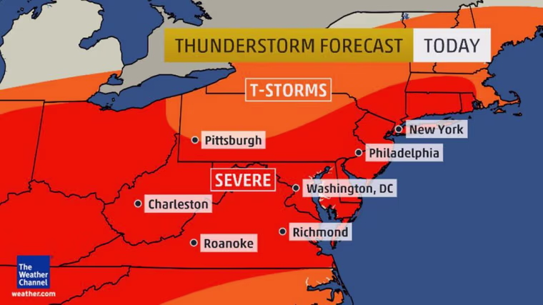 Image: Numerous severe thunderstorms are expected from New England into the Southeast