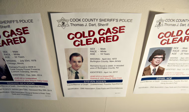 Image: Posters highlighting three cold cases 