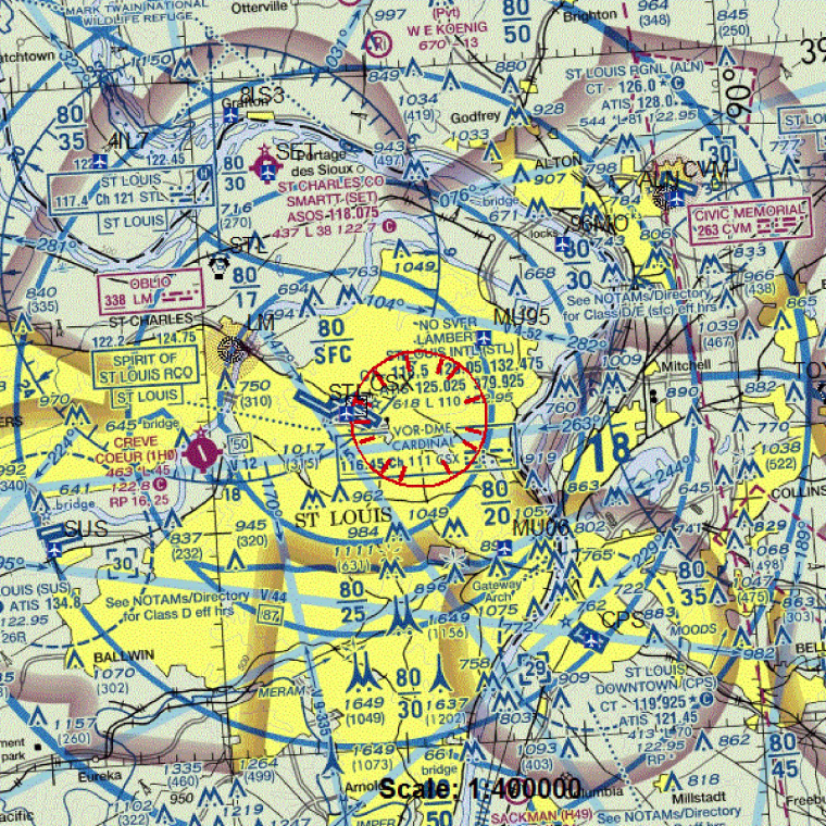 Image: A map from the FAA shows areas covered by a flight ban over Ferguson, Mo.