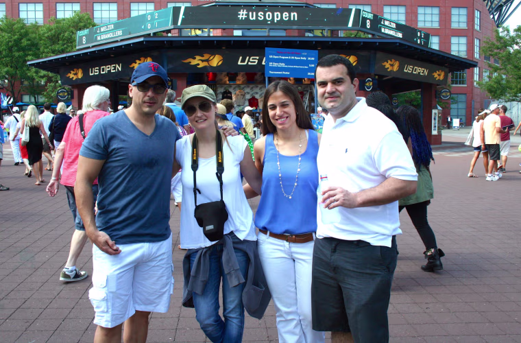 Victor Mazo, Paula Zorraquin, Matilde Gonzalez and Martin Estigarribia, tourists from Paraguay, at the U.S. Open in Flushing Meadows, Queens, NY, on August 26, 2014.