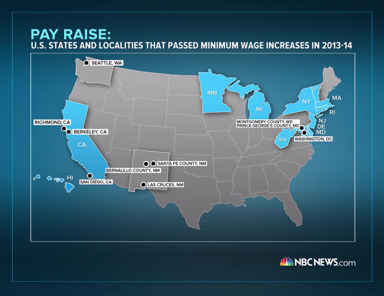 Image: U.S. states and localities that passed minimum wage increases in 2013-14