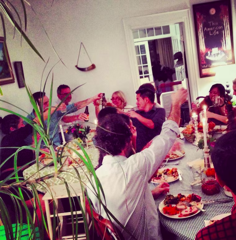 A Thanksgiving toast at Yuri and Mike's Brooklyn home.