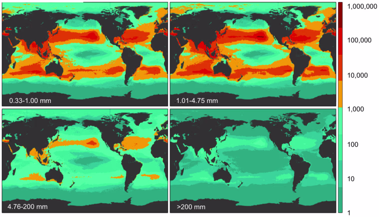 Image: Density of plastic sizes across the world's oceans