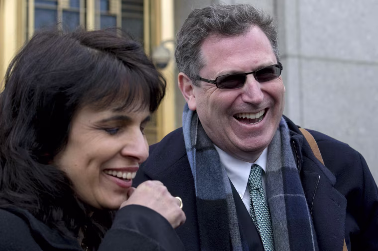 Image: Yalowitz and Darshan-Leitner, lawyers for families suing over attacks attributed to the al-Aqsa Martyrs Brigades and Hamas, speak to the media outside the Manhattan Federal Courthouse following a jury's decision in New York