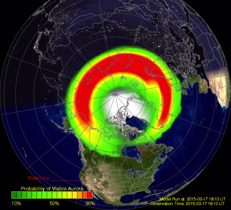 Image: Graphic showing where the northern lights are likely visible due to solar storm