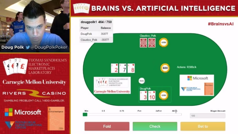 Doug Polk faces off against Claudico, who at the time of this screenshot is down over $35,000.