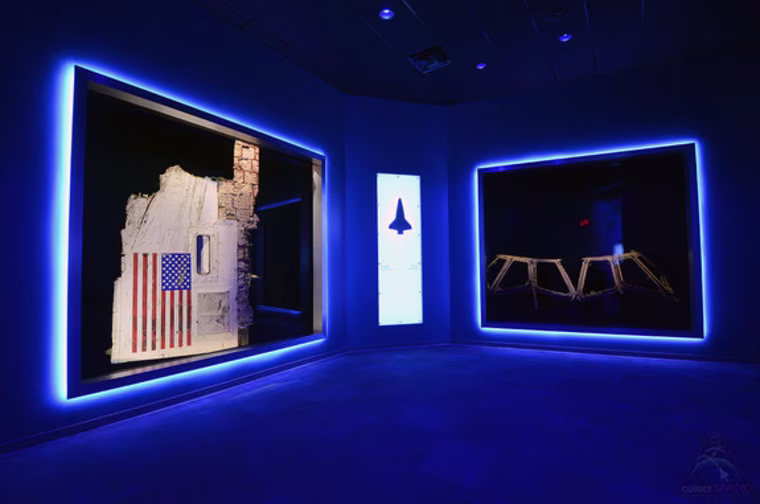 Image: A section of space shuttle Challenger's fuselage and the window frames from space shuttle Columbia