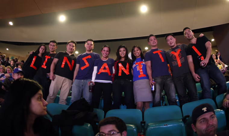 Image: Fans of Knicks' Jeremy Lin spell out "Linsanity" in the upper deck at Madison Square Garden in New York during NBA basketball game against Kings