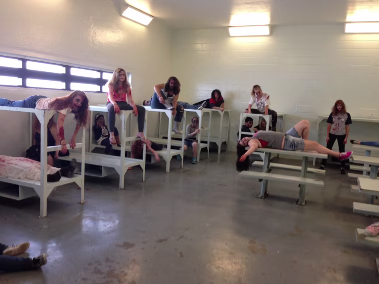 Local high school students played the zombies.