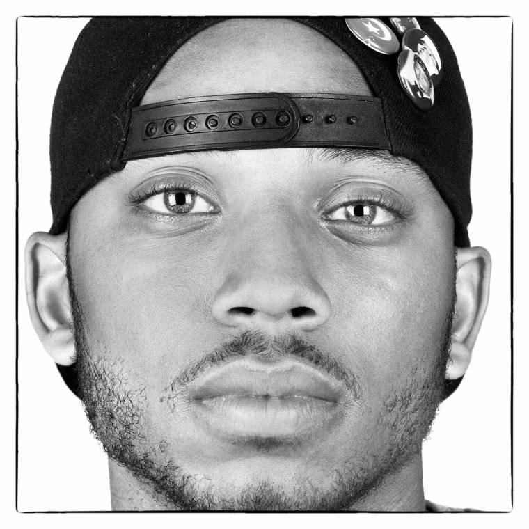 Kwame Rose. Founder of Black EXCELLence, Cultural Activist. Artist, Baltimore, MD. 2015 36x36 B&amp;W print, Courtesy of the Artist.