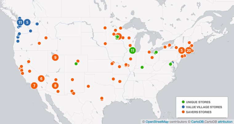 Map: Value Village, Savers and Unique store locations