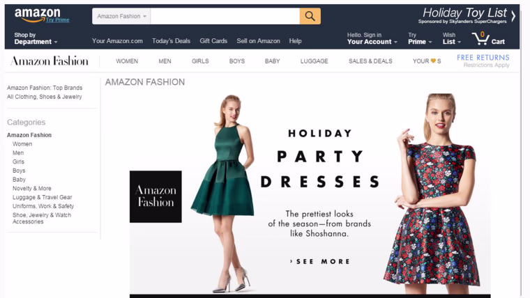 Amazon Fashion page