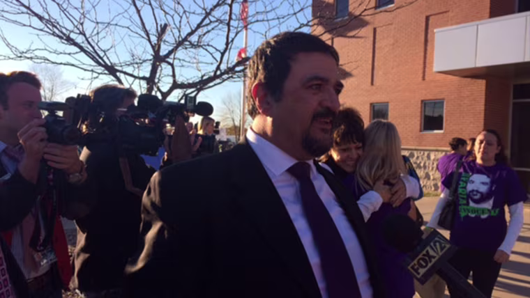 Russ Faria outside the courthouse after a judge acquitted him of his wife 2011 murder.