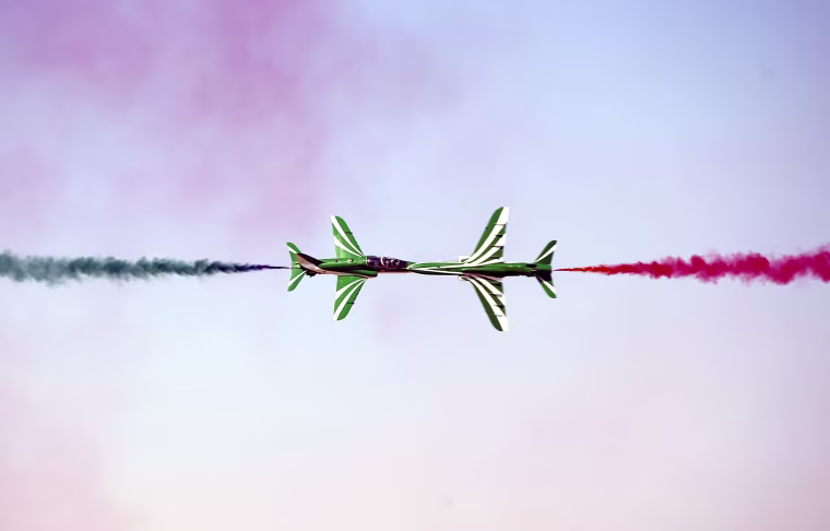 Image: Members of Royal Saudi Hawks Air Force Aerobatic team perform with Hawk planes