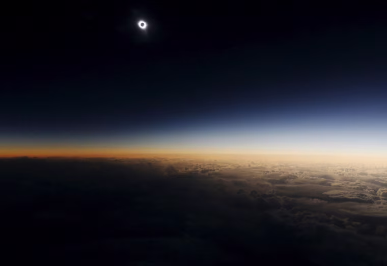 Image: A view from a plane during the so-called \"Eclipse Flight\" from the Russian city of Murmansk to observe the solar eclipse above the neutral waters of the Norwegian Sea