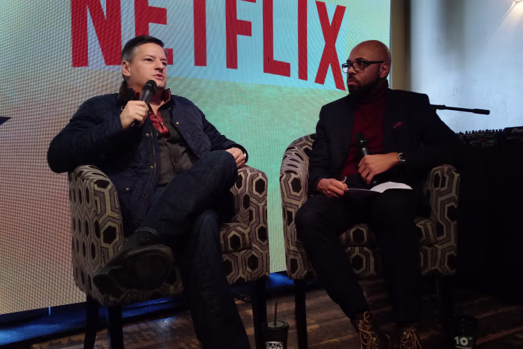 Ted Sarandos speaking with Brickson Diamond at the Blackhouse
