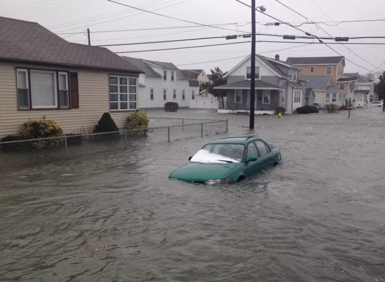 A car is submerged in floodwaters in North Wildwood, New Jersey, on Jan. 23.