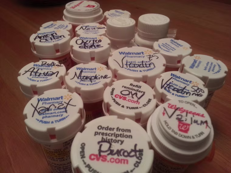 A small sampling of the pain medications that became part of my friend's daily regiment as part of an aggressive treatment that included a radical hysterectomy.