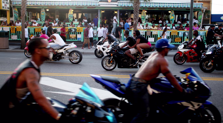 Bikers cruise down Ocean Boulevard Thursday evening in Myrtle Beach 