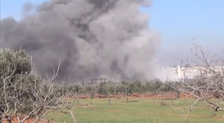 Image: Still image taken from video shows heavy smoke rising from a location said to be a Medecins Sans Frontieres (MSF) supported hospital in Marat al Numan, Idlib, Syria