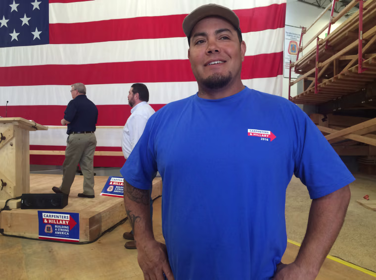 Eduarto Hurtado, of Los Angeles, was among numerous members of a carpenters’ union  who canvassed in Las Vegas for Hillary Clinton.