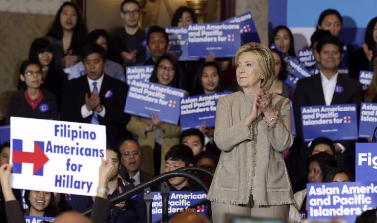 Image: Hillary Clinton is welcomed by Asian American and Pacific Islander supporters in San Gabriel, Calif., on Thursday, Jan. 7, 2016.
