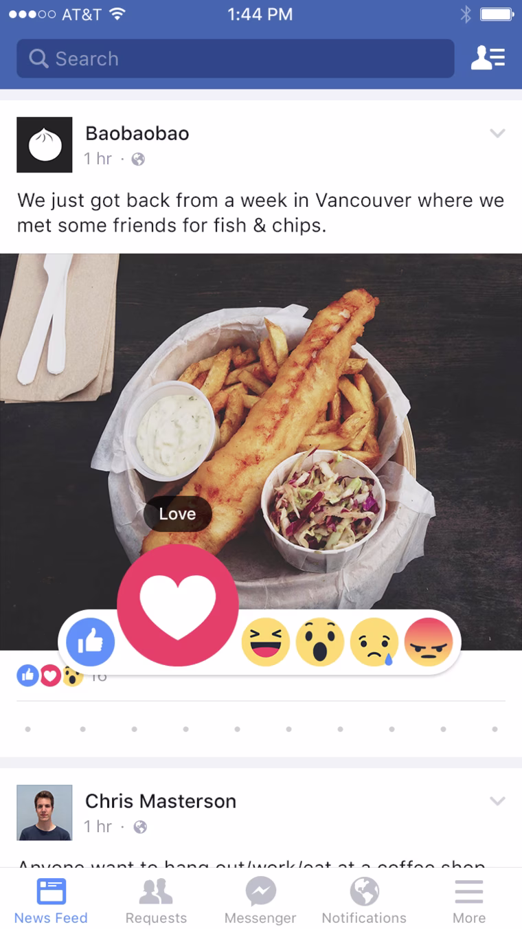 Image: Facebook users will now be able to Wow, Haha or Love photos and status updates