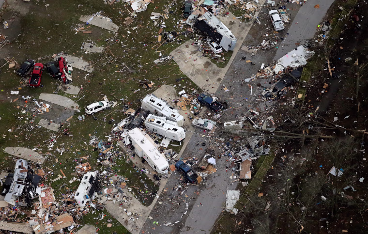 Image: A tornado reportedly flipped campers and crushed cars in the Sugar Hill RV Park