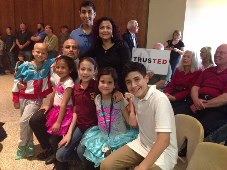 The Rodriguez family went together to a rally by Sen. Ted Cruz in San Antonio. In the back are Marco Jr. and Cecilia. In the front, from left, America, Marco, Athena (on lap), Victoria, Libertad (in Superman shirt) and Caesar.